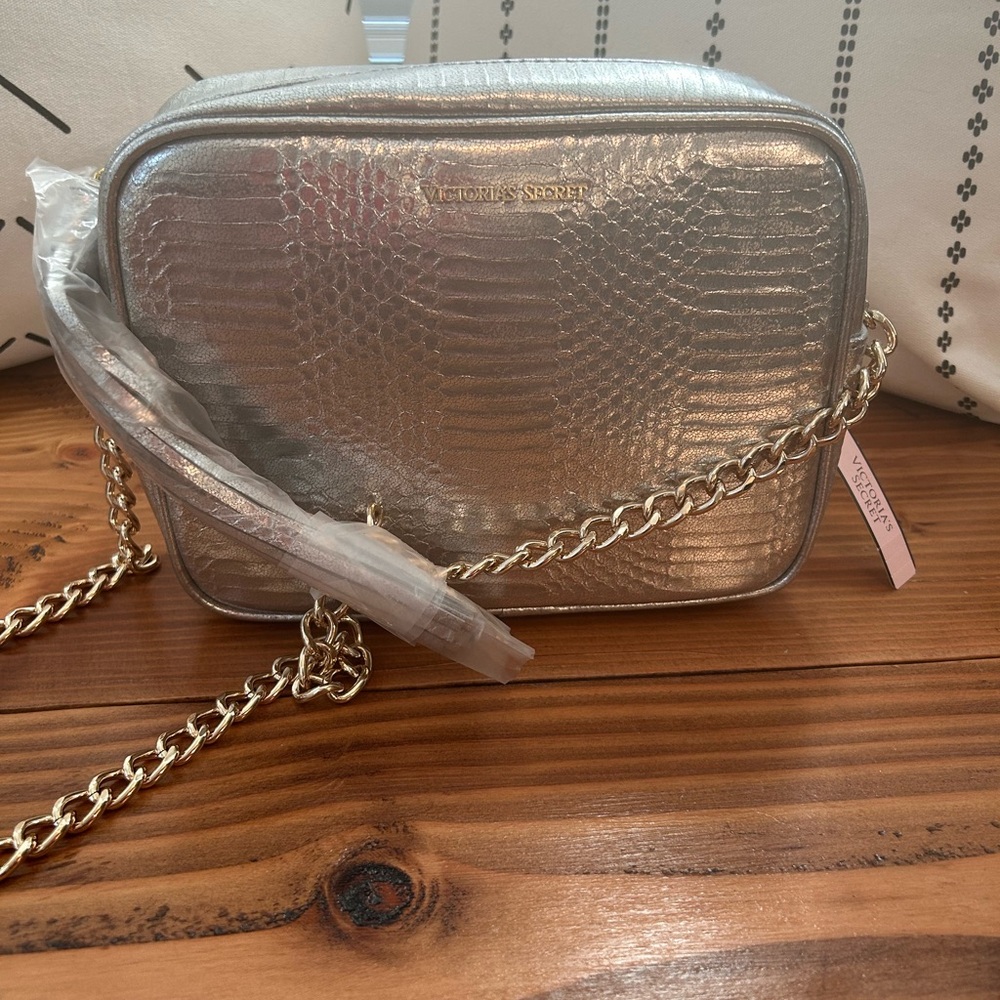 Victoria's Secret Metallic Silver Snakeskin Crossbody Bag